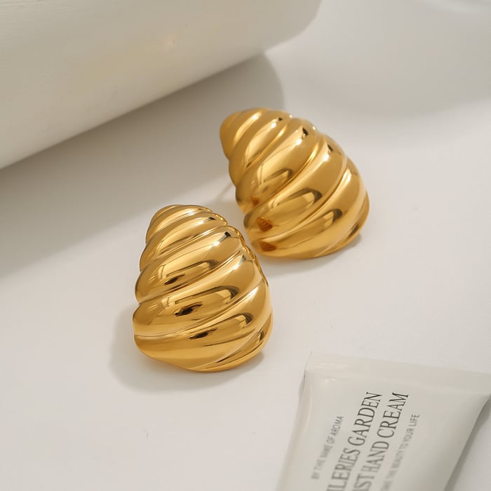 1 Pair Charming Series Exquisite Thread Stainless Steel Gold Color Women's Stud Earrings h5Picture6