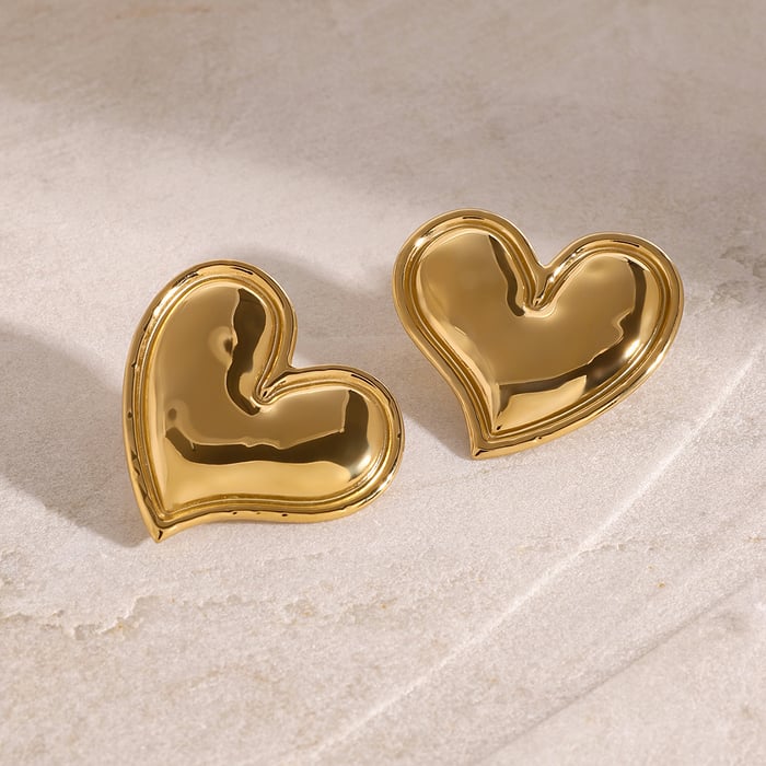 1 Pair Heart Stainless Steel  Gold Color Stud Earrings h5Picture4