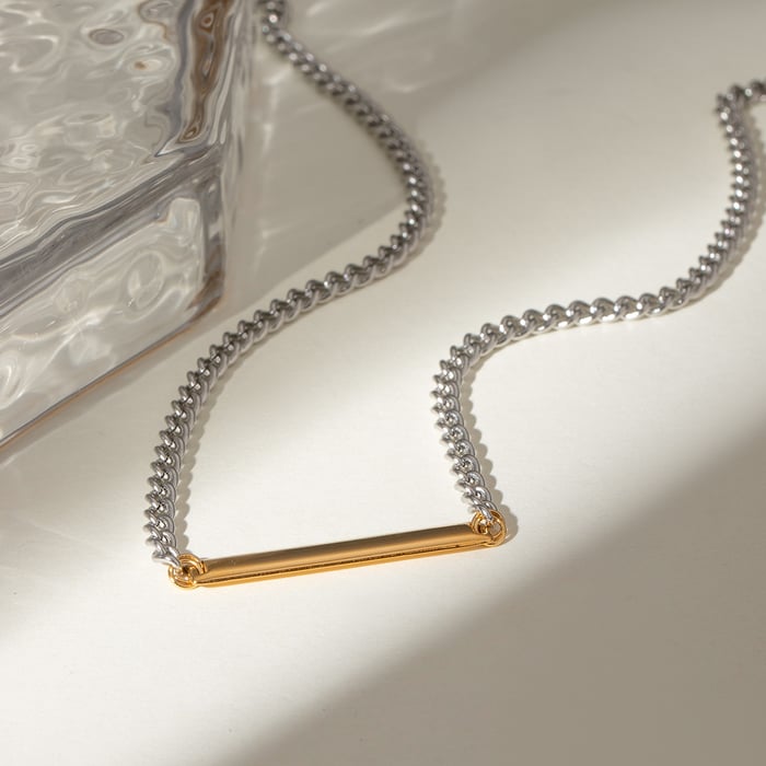1 Stück Simple Series Einfache geometrische Edelstahl 18 Karat vergoldet Damen Kettenhalsketten h5Bild3