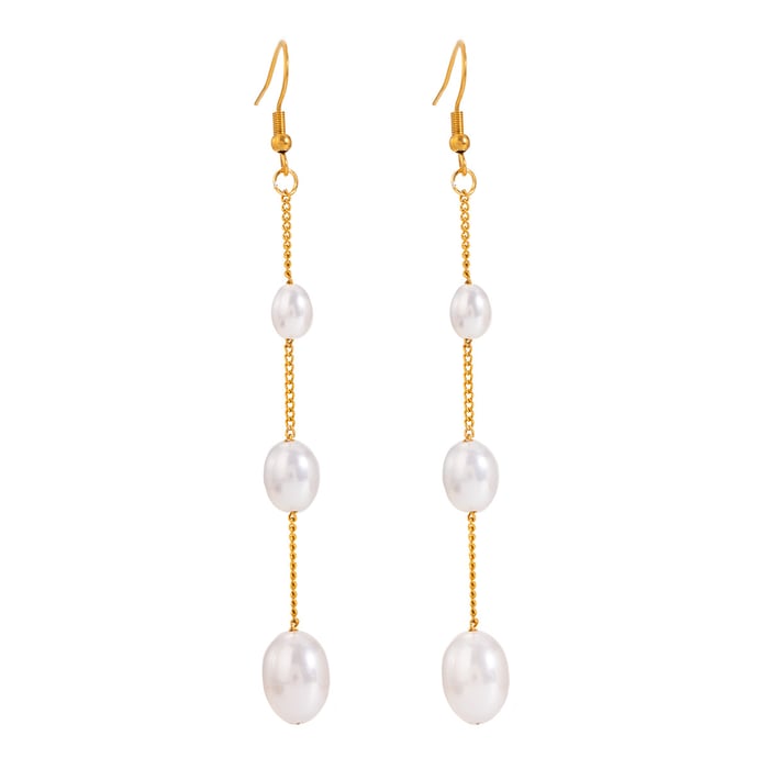 1 pair simple series elegant tassel stainless steel  gold plated artificial pearl women drop earrings h5Picture6