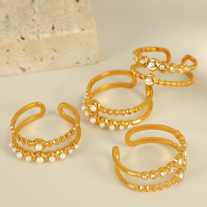 1 pair simple series retro cross stainless steel  gold plated artificial pearl women adjustable rings h5Picture4