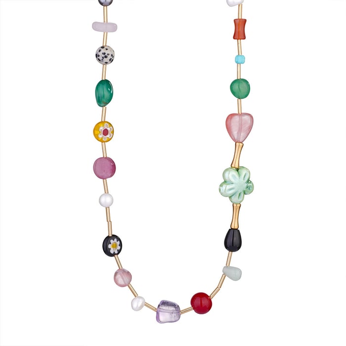 1 Piece Vivid Series Vacation Glass Sea Horse Stainless Steel Gold Color Natural Stone Women's Beaded Necklaces h5Picture7