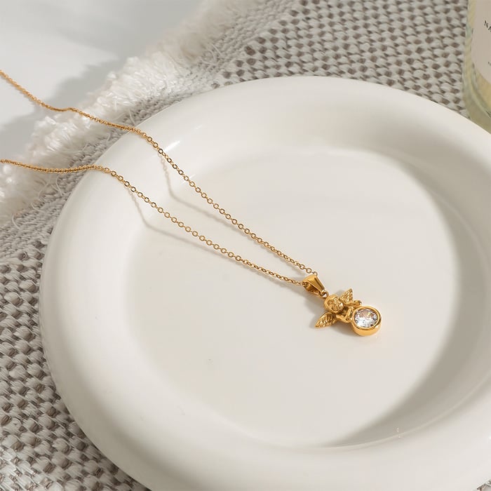 1 Stück Romantische Serie Retro Flügel Edelstahl Gold Farbe Überzogene Damen Anhänger Halsketten h5Bild4