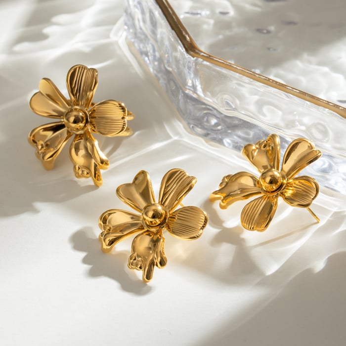 1 pair stylish classic style flower shape stainless steel  gold plated inlay artificial pearl women earrings set h5Picture3
