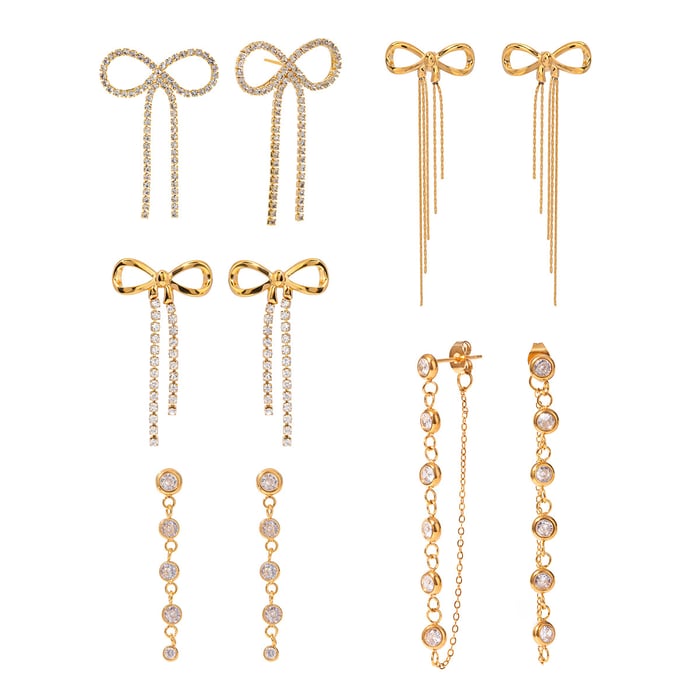 1 Pair Romantic Sweet Style Bowknot Shape Stainless Steel  Gold Inlay Zircons Women's Drop Earrings h5Picture6