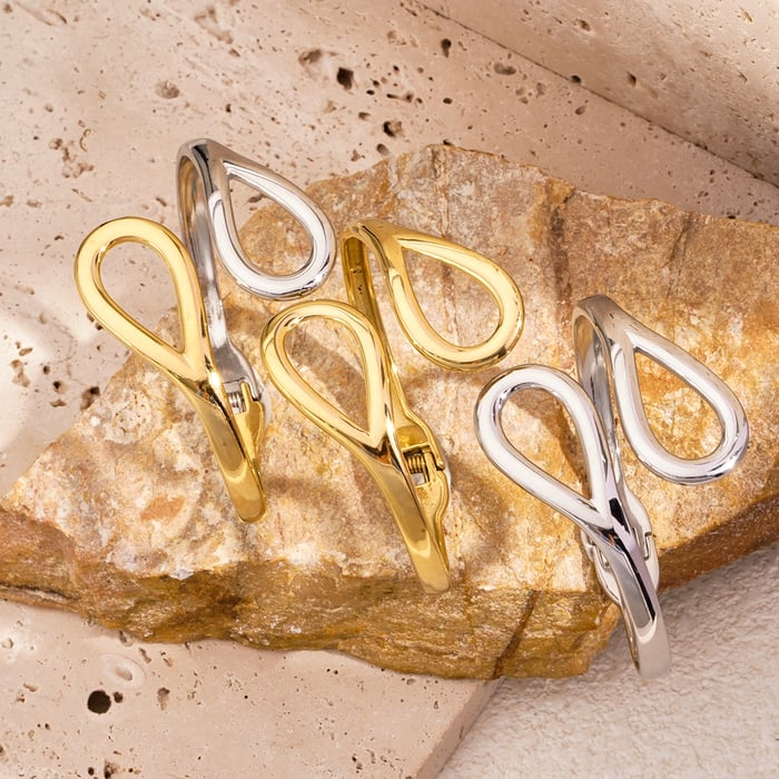 1 Stück Simple Series Klassischer Tropfen-Edelstahl Goldfarbene Damenarmreifen h5Bild7