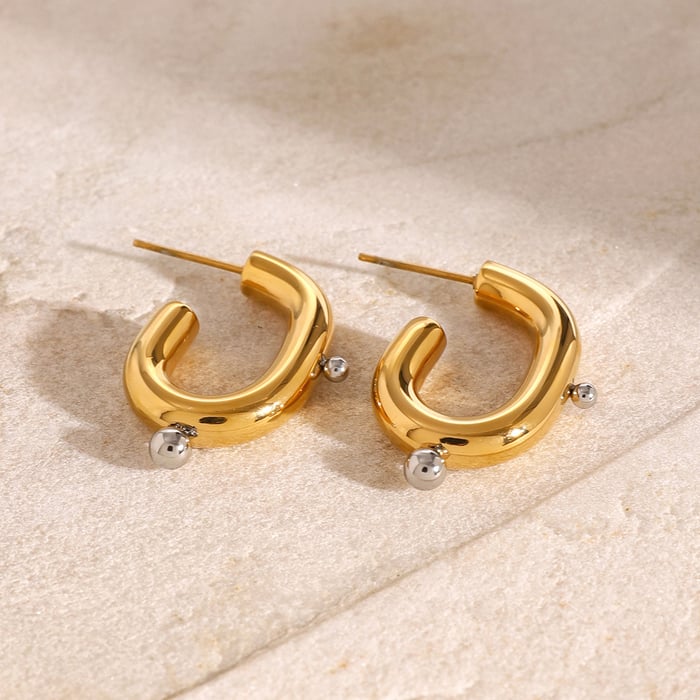 1 pair simple series  style geometric stainless steel  gold plated artificial pearl women hoop earrings h5Picture3