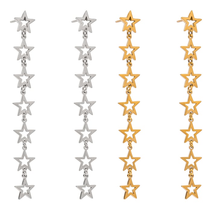 1 Pair Stainless Steel Gold Color Stars Dangle Earrings h5Picture5