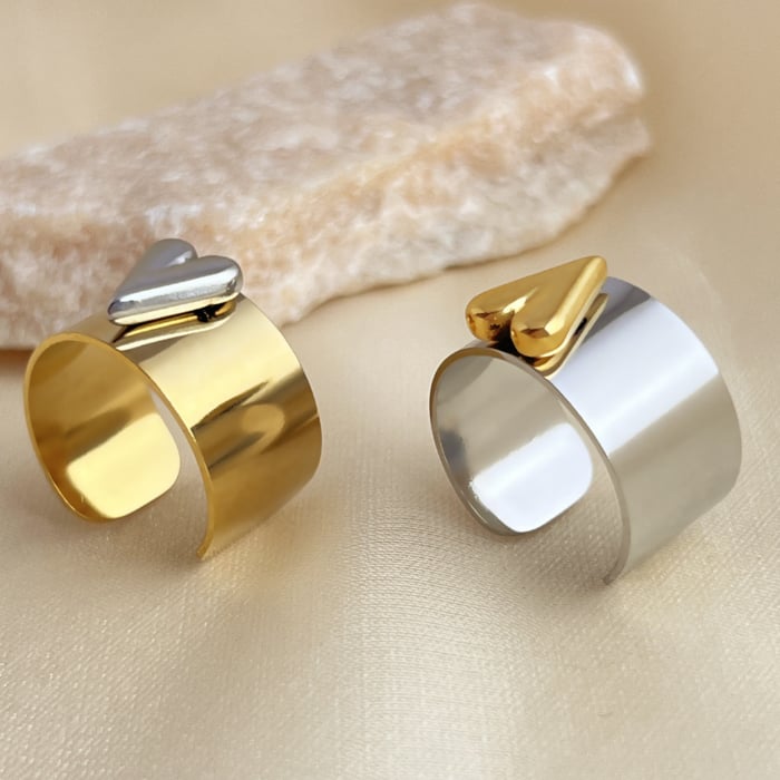 1 Piece Mixed Color Heart Stainless Steel Women's Adjustable Rings h5Picture3