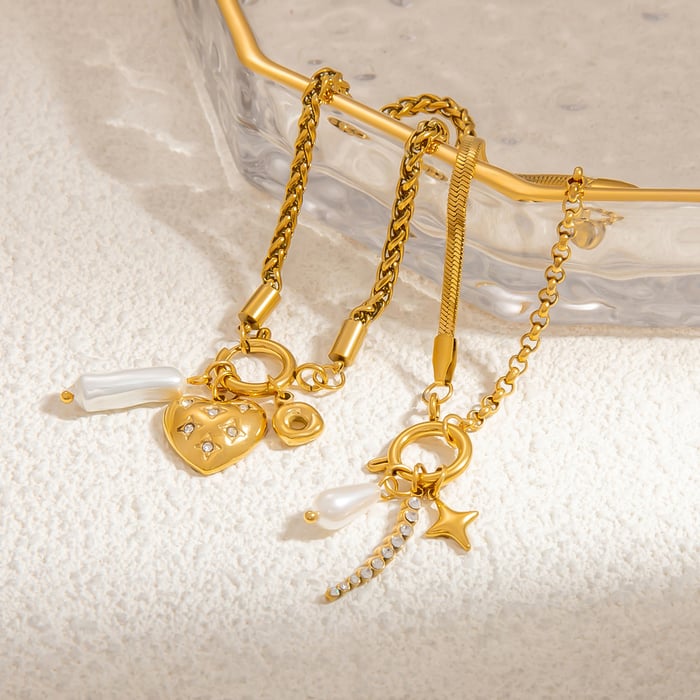 1 piece romantic series elegant heart stainless steel  gold color plated artificial pearl women's charm bracelets h5Picture3