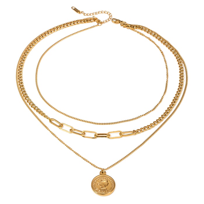 1 piece simple series classic engraved stainless steel  gold plated women layered necklaces h5Picture5