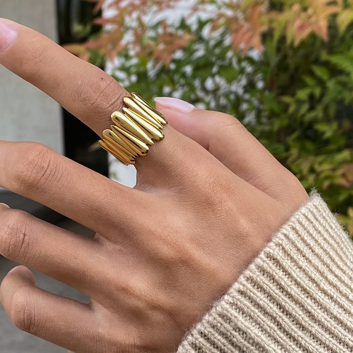 1 Piece Retro Stainless Steel Gold Colored Statement Ring h5Picture4