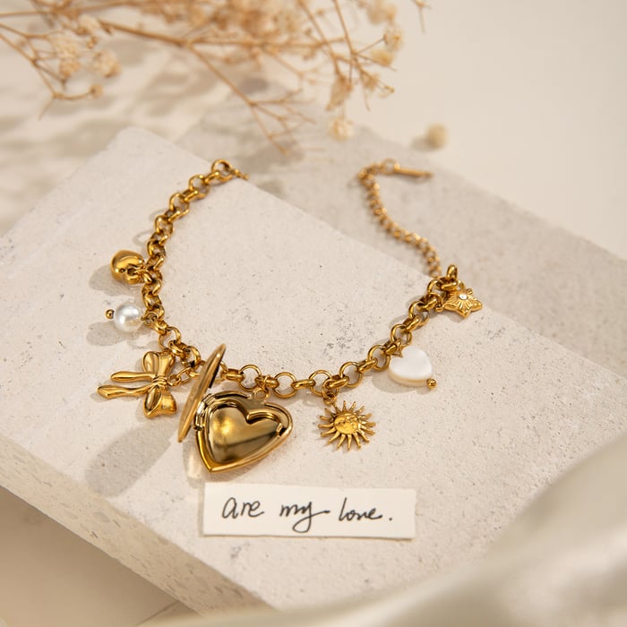 1 stück simple series style liebes-/herzform edelstahl 18 karat vergoldet damen charm armbänder h5Bild5