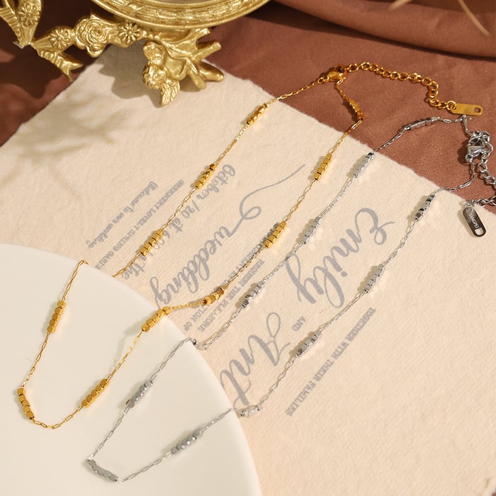 1 Piece Simple Series Minimalist Solid Color Cubic Titanium Steel Gold Color Women's Chain Necklaces h5Picture4