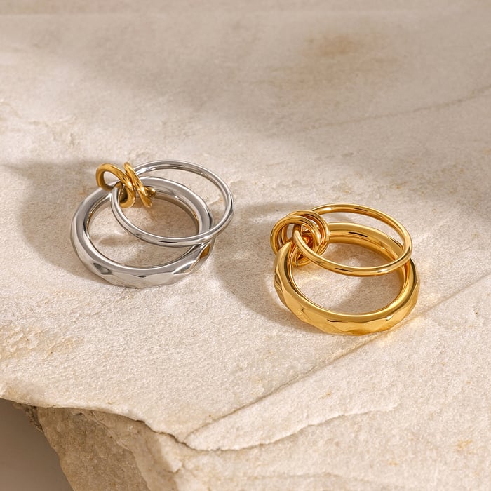 1 pair simple series simple geometric stainless steel  gold plated women single ring h5Picture4