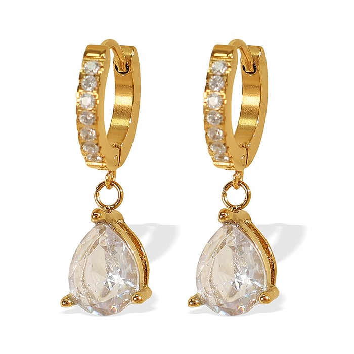 1 pair luxurious series elegant droplet titanium steel  gold color plated rhinestone women's drop earrings h5Picture6