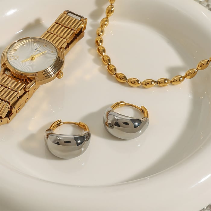 1 Paar romantische Serie lässig ringförmige Edelstahl 18 Karat vergoldet Frauen Creolen h5Bild3