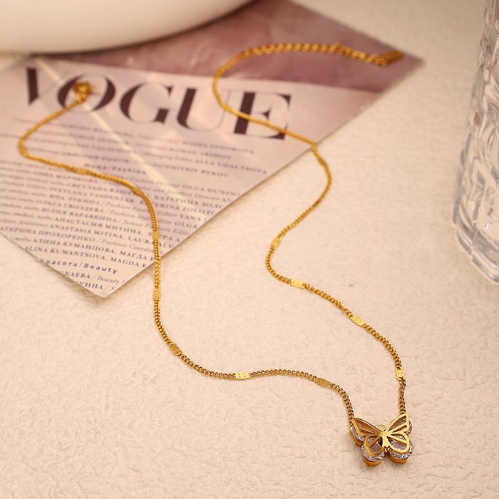 1 pezzo serie romantica dolce animale acciaio inossidabile color oro zircone collane con ciondolo da donna h5Immagine6