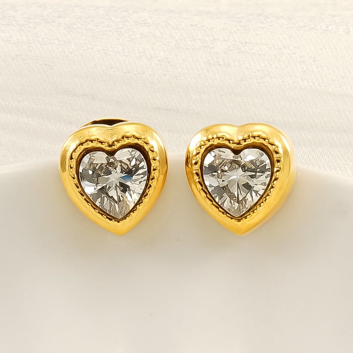1 par de aretes románticos de acero inoxidable con forma de corazón, chapados en oro de 18 quilates y circonitas para mujer h5Imagen4