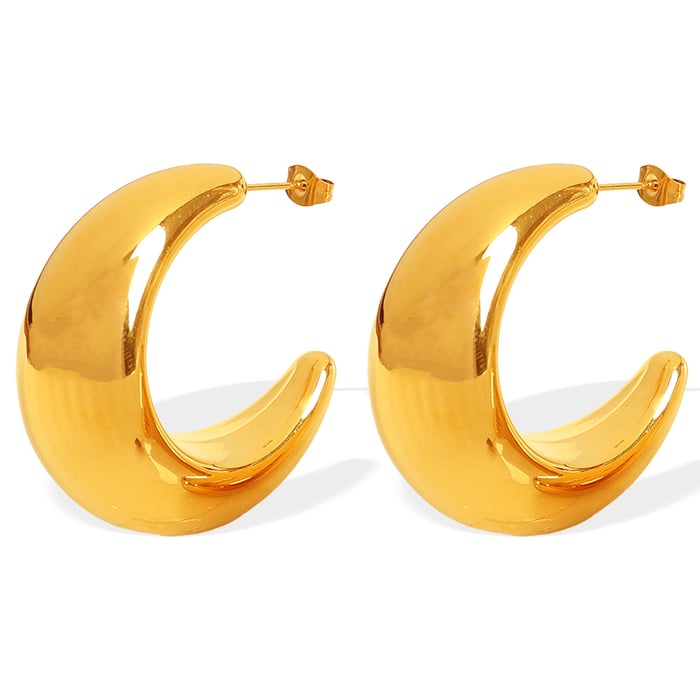 1 pair simple series classic solid color stainless steel  gold plated women hoop earrings h5Picture5