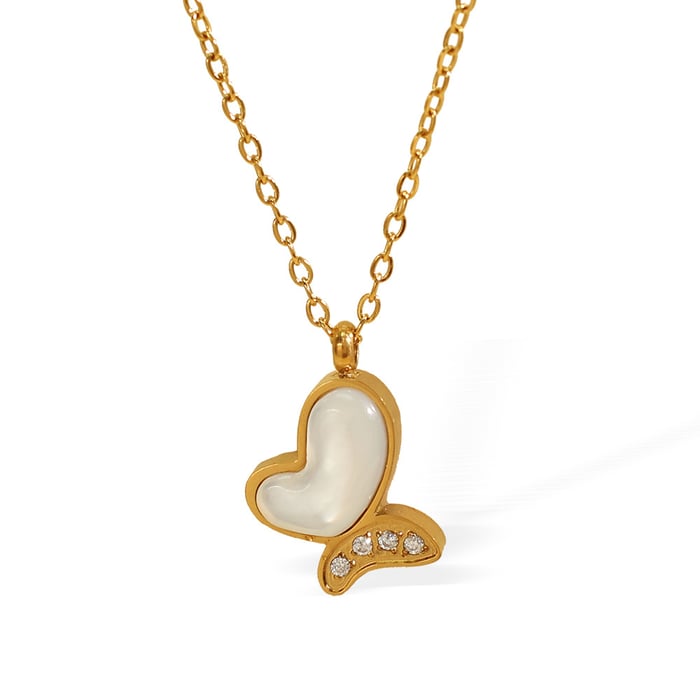 1 piece classic series natural butterfly titanium steel  gold color plated shell women's pendant necklaces h5Picture6