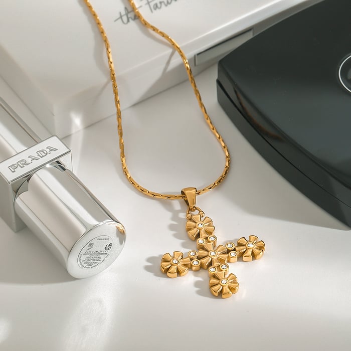1 stück classic series kreuz edelstahl gold farbe damen anhänger halsketten h5Bild4