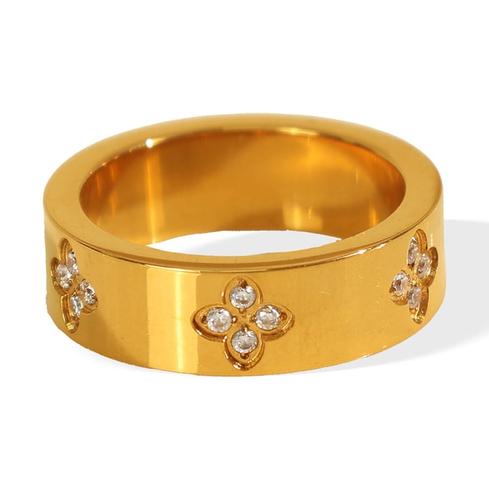 1 pair classic series chic geometric titanium steel  gold color plated zircon women's single rings Picture6