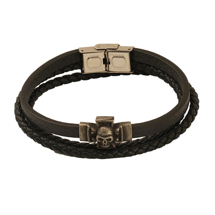 1 Paar Retro All-Match Totenkopf Lederschnur geflochtenes Armband Herren Titan Stahl Magnetverschluss Armband Zubehör Herren Herrenarmband h5Bild6