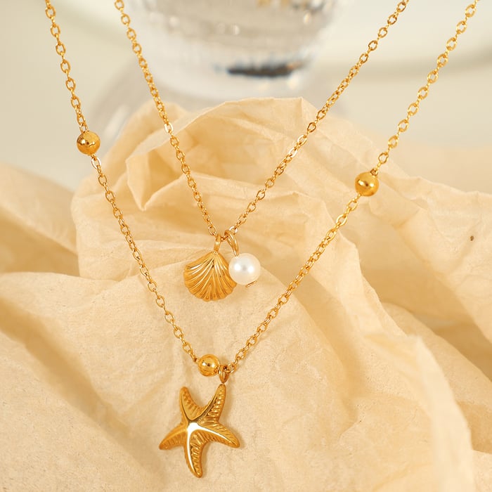 1 piece simple series simple turtle stainless steel  gold plated artificial pearl women layered necklaces h5Picture3
