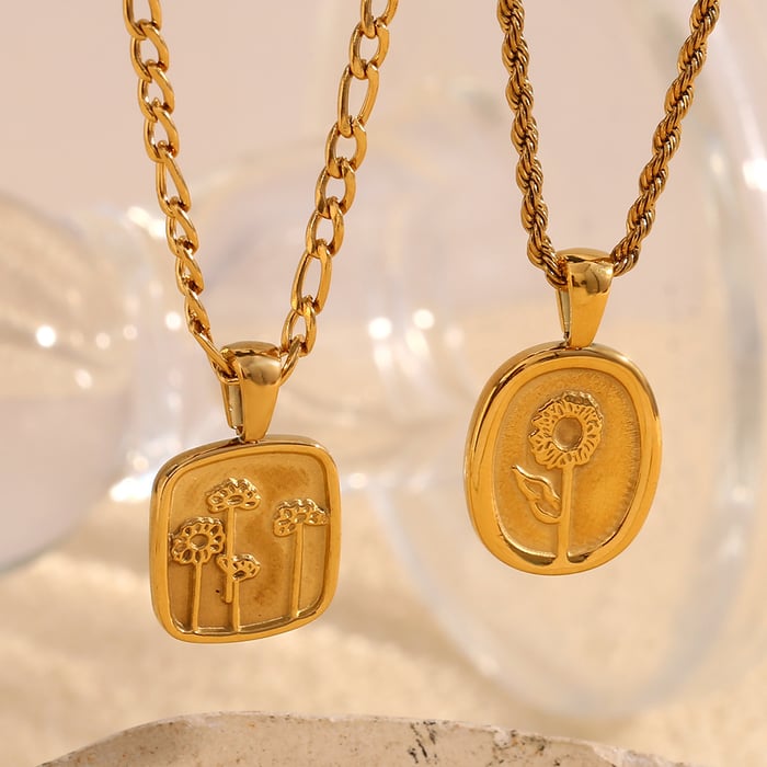 1 Piece Romantic Series Natural Flower Stainless Steel   Gold Color  Women's Pendant Necklaces h5Picture3