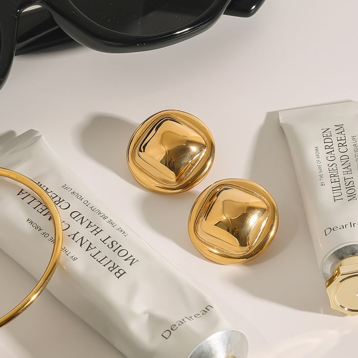 1 Pair Simple Series Modern Quadrilateral & Annular Shape Stainless Steel Gold Color Women's Stud Earrings h5Picture6