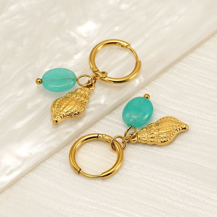 1 pair simple vocation style conch shape stainless steel  gold plated inlay natural stone women's drop earrings h5Picture4