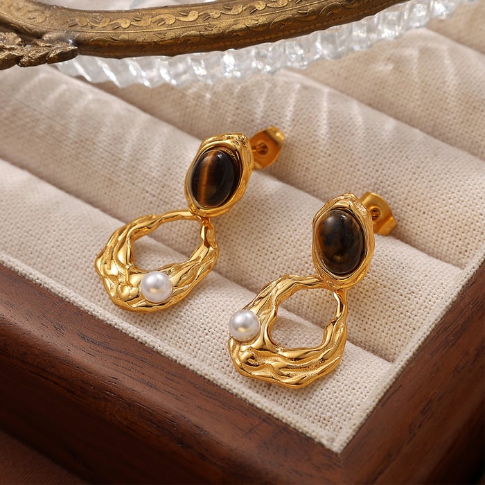1 Pair Classic Series Retro Geometric Titanium Steel   Gold Color  Women's Drop Earrings h5Picture6