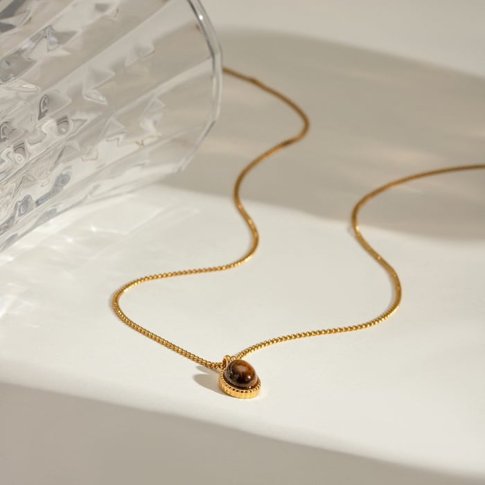 1 piece simple series daily geometric stainless steel  gold plated natural stone women pendant necklaces h5Picture3