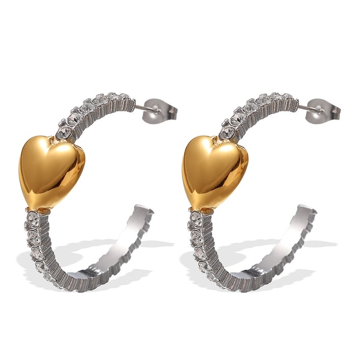 1 Pair Simple Series Elegant Heart Titanium Steel   Gold Color  Women's Hoop Earrings h5Picture6