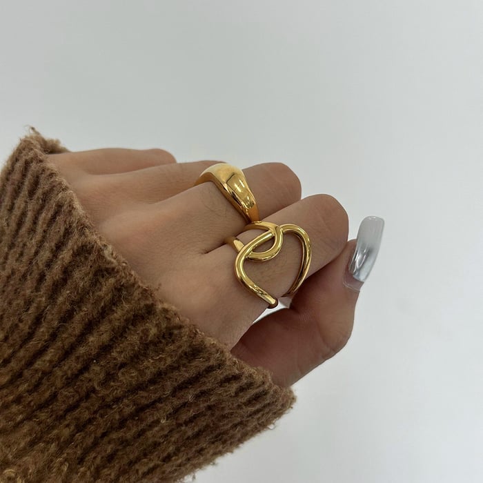 1 pair simple series casual geometric stainless steel  gold plated women adjustable rings h5Picture5