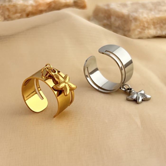 1 Stück Simple Series Casual Turtle Edelstahl Goldfarben Damen Verstellbare Ringe h5Bild4