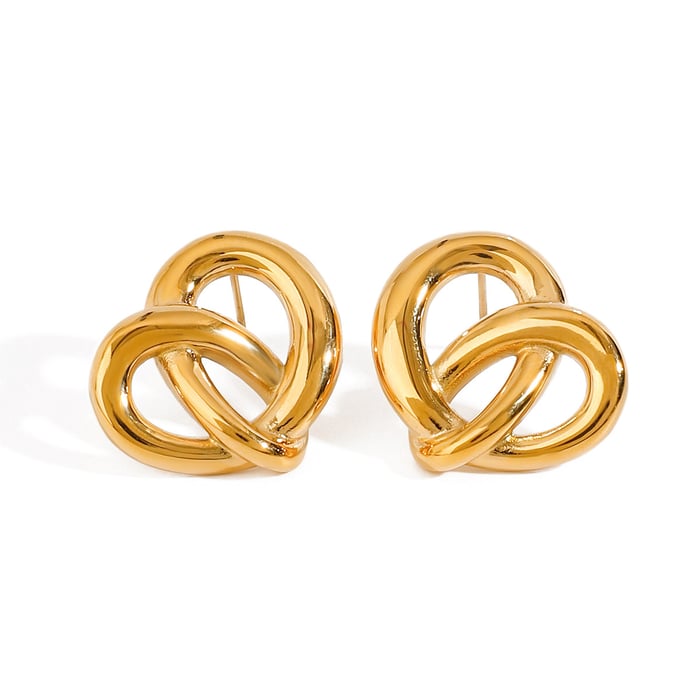 1 Pair Fascinating Series Daily Heart Knot Shape Stainless Steel Gold Color Women's Stud Earrings h5Picture10