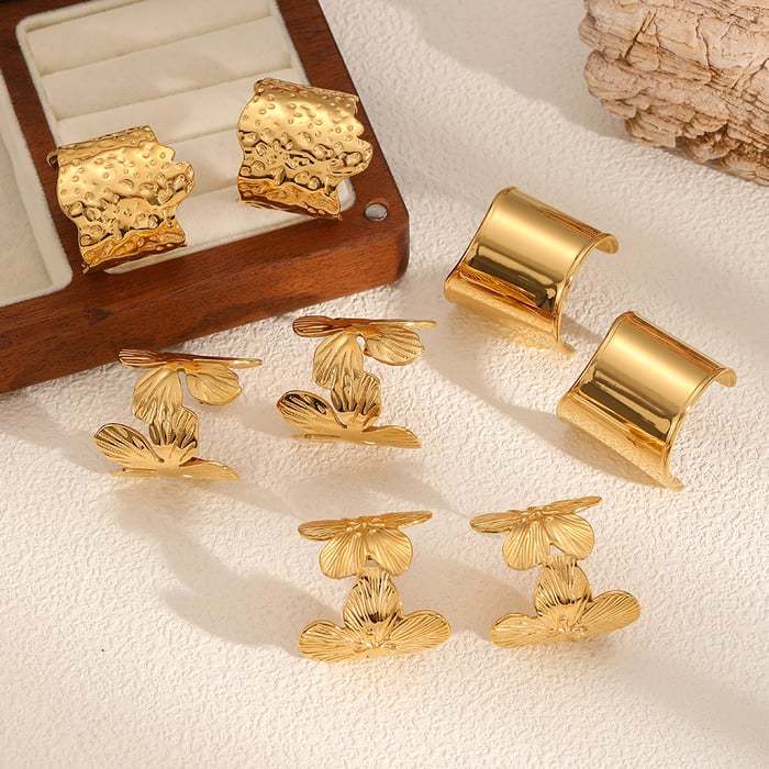 1 Pair Elegant Style Daily Flower Shape Round Stainless Steel Gold Color Women's Stud Earrings h5Picture3