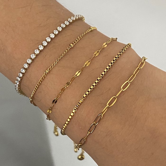 1 piece simple series  line stainless steel  gold plated rhinestone women chain bracelets h5Picture7