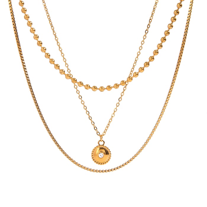 1 piece classic series elegant annular stainless steel  gold plated rhinestone women layered necklaces h5Picture6