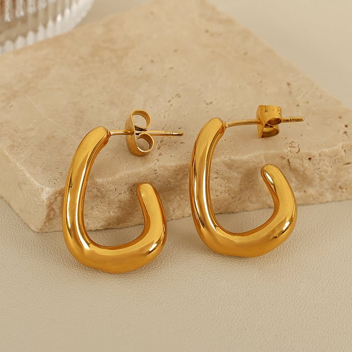 1 pair simple series simple geometric stainless steel  gold plated women hoop earrings h5Picture4