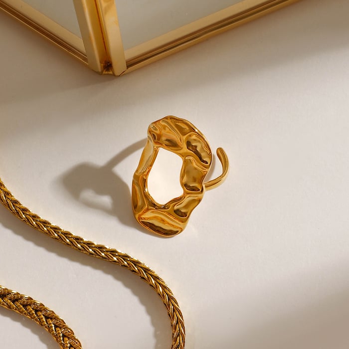 1 stück classic series  style hammermuster edelstahl goldfarben verstellbare damenringe Bild5