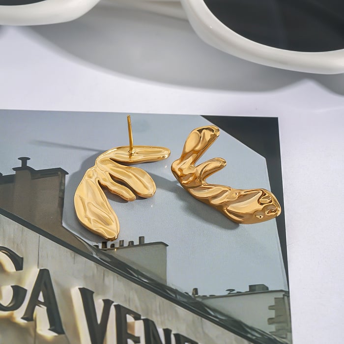 1 Pair Retro Stainless Steel Gold Color Leaves Shape Women's Stud Earrings h5Picture6