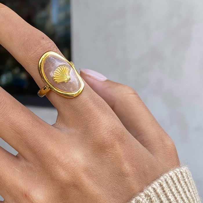 1 pair simple series vacation turtle stainless steel  gold plated women adjustable rings Picture5