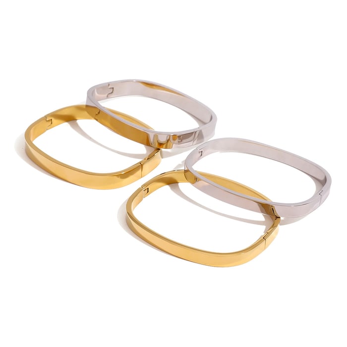 1 Stück Simple Series Klassische geometrische Edelstahl 18 Karat vergoldete Damen Armreifen h5Bild6