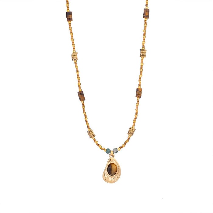 1 Piece Bohemia Style Classic Beads Stainless Steel Tiger's-eye Natural Stone Women's Beaded Necklaces h5Picture10