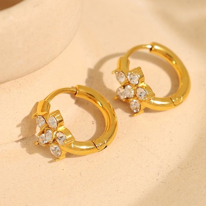 1 Paar Luxuriöse Serie Retro Blume Edelstahl Gold Farbe Strass Damen Creolen Bild4