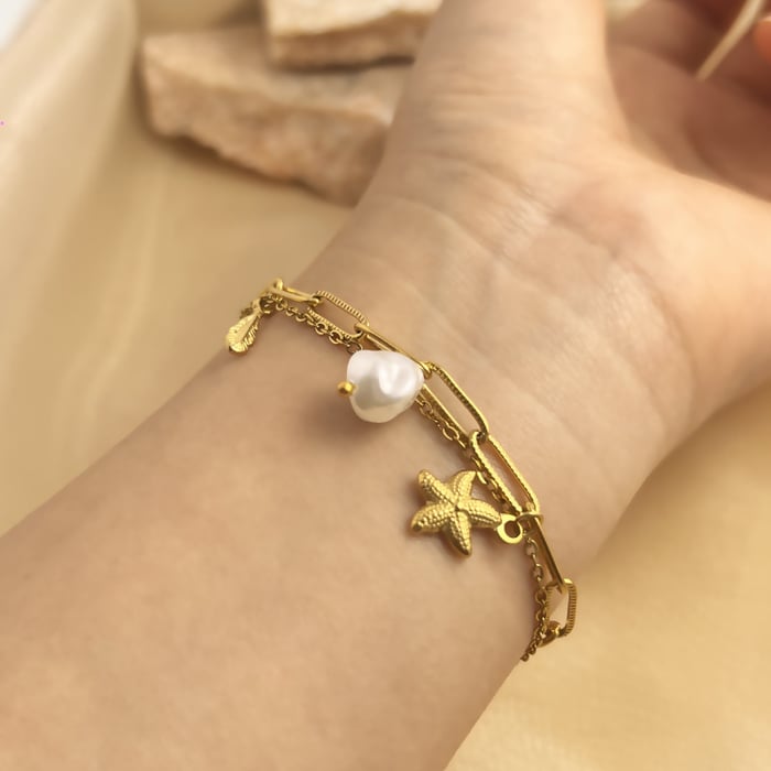 1 Piece Vacation Series Double-layer Exquisite Seashell Stainless Steel Gold Color Women's Charm Bracelets h5Picture4