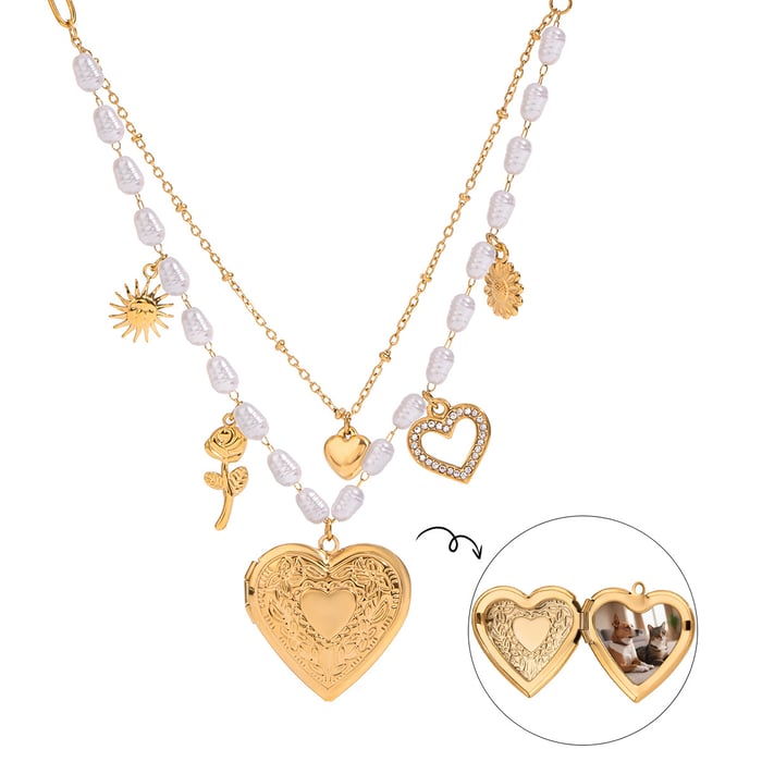 1 Stück Luxuriöse Serie Klassisches Herz Edelstahl 18 Karat vergoldet Damen-Mehrfachketten h5Bild6
